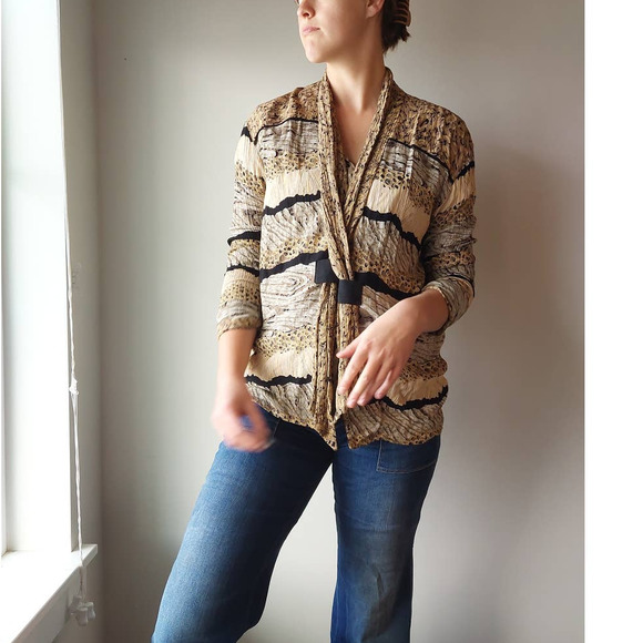 Vintage 80s 90s A.K.F. Mixed Animal Print Blazer Cardigan Scarf Detail - Picture 1 of 7